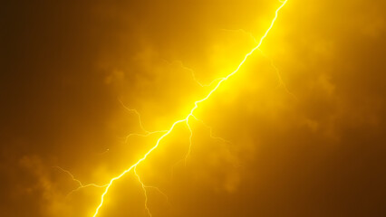 Radiant yellow lightning explosion with brilliant energy glow in dark space. Electric fractal patterns create powerful sci-fi atmosphere. Ultra HD digital artwork ideal for energy concepts or striking