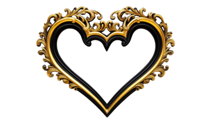 Heart shaped filigree frame, gold and black trim, cut out transparent