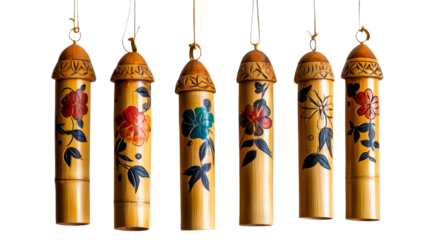 Bamboo floral crafted ornaments hanging, cut out transparent