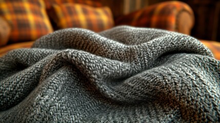 Fototapeta premium Closeup of textured grey knitted fabric soft and cozy textile background