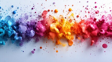 Vibrant ink splashes in rainbow colors