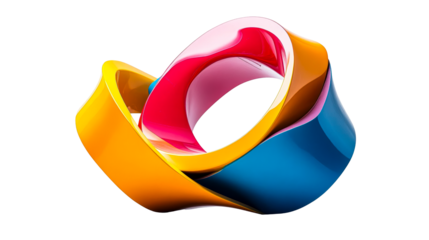 Abstract colorful ribbon structure with glossy finish, cut out transparent