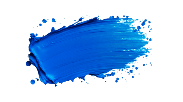 Cobalt blue acrylic paint smear with splatter, cut out transparent - Powered by Adobe
