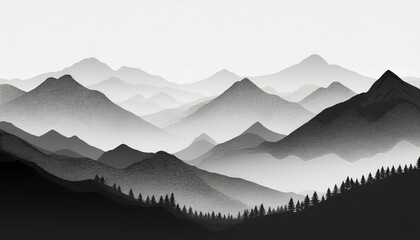 mountain ranges in the morning haze black and white landscape noisy stippled grainy texture gradient