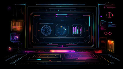 Futuristic Digital Interface Display With Glowing Neon Lights