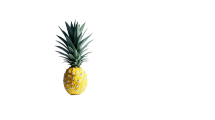 Whole pineapple, yellow fruit with green crown, cut out transparent