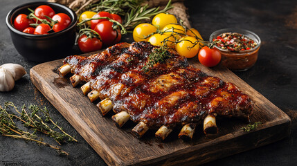 grilled ribs and vegetables