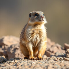 Fototapeta premium Rock hyrax standing on rocky terrain with a transparent background, showcasing the unique texture and natural coloration of this small mammal native to Africa