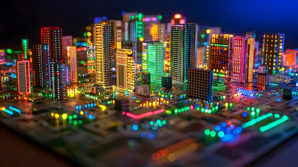 Obraz premium Colorful Illuminated City Model At Night