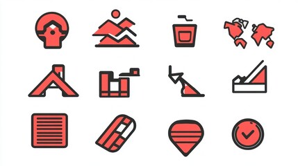 Set of red line icons
