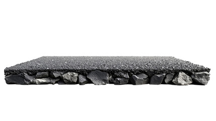 Cross section ground with asphalt and rock base, cut out transparent
