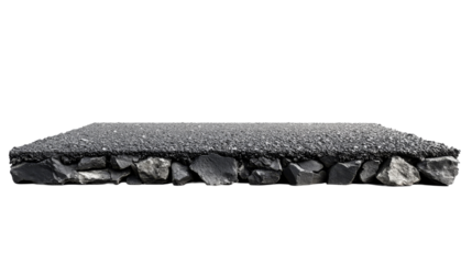 Cross section ground with asphalt and rock base, cut out transparent