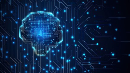 A 4K photo of futuristic AI microchip on a glowing circuit board with neon blue lines, ideal for tech presentations, innovation banners, and artificial intelligence-related.