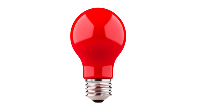 Vibrant red lightbulb illuminates, design element, cut out transparent