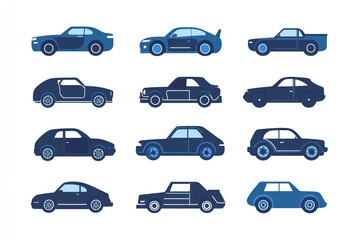 Car evolution classic car designs, side view, white background, automotive history illustration