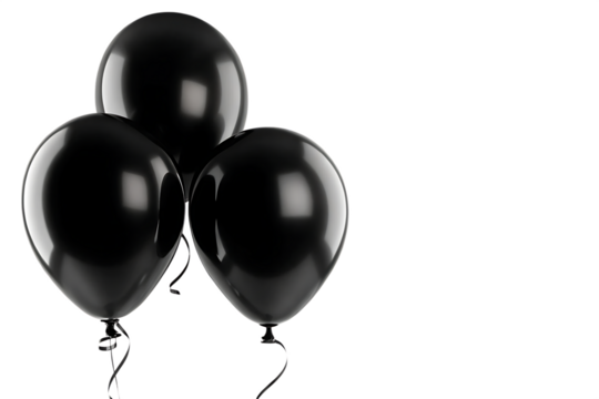 group of black helium balloon isolated on transparent background.PNG - Powered by Adobe