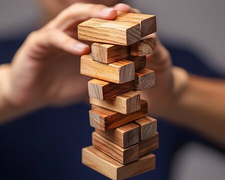 Person Playing Wooden Block Tower Game, Risk, Strategy, Challenge