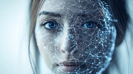 Woman's face overlaid with a network