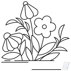 Outlined flowers with round petals, drooping buds, and layered leaves in simple design. Ideal for nature, floral art, tranquility, eco-concepts, minimalism, line style flat simple metaphor