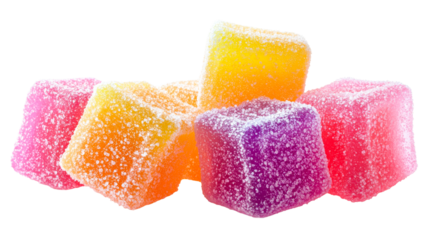 Colorful fruit jelly candies, sugary coated, cut out transparent