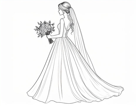 wedding: Sletch of Bride in Wedding Gown for use on Bridal Show Flyers, Save the Date Cards, Invitations, Announcements, Thank Yous, or Other
