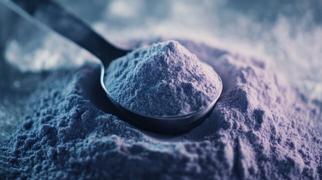 Measuring Spoon Resting on Protein Powder Heap Standard 6x.
