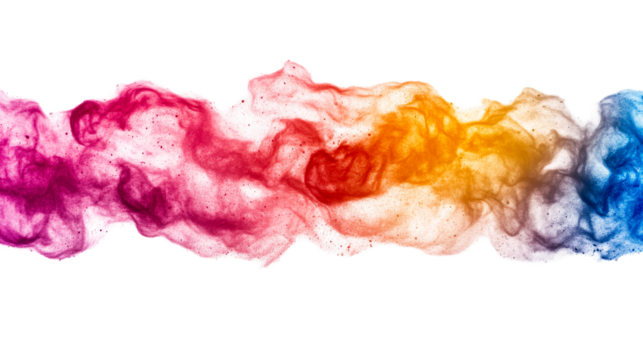 Gradient horizontal multicolor smoke cloud, cut out transparent