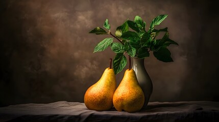 Still Life Photography Pears and Mint Leaves in Vase