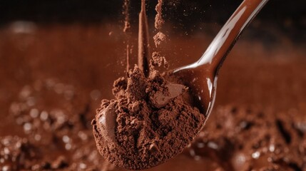 Chocolate Protein Powder Spilling From a Scoop Ultr
