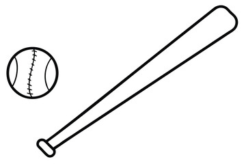 Baseball Bat and Baseball Outline and Silhouette Clipart Set
