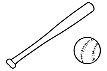 Baseball Bat and Baseball Outline and Silhouette Clipart Set