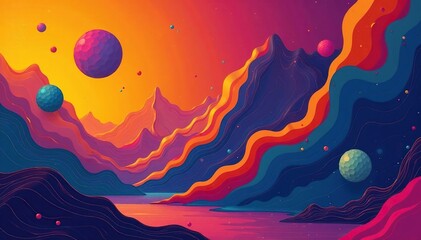 Geometric shapes, abstract lines, bold colors, vibrant, repeat, illustration