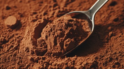 Chocolate Protein Powder Heap with Measuring Spoon