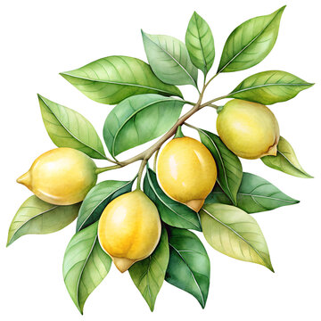 watercolor lemons branch green leaves clip art preview