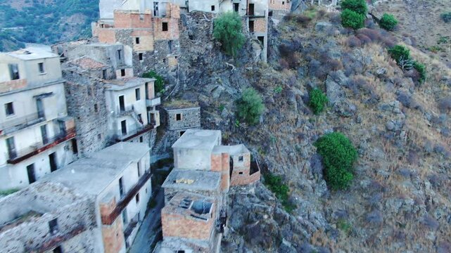 Roghudi Vecchio, Calabria. Aerial drone view.