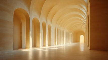Obraz premium Architectural Elegance A Long Corridor with Arched Openings and Warm Lighting