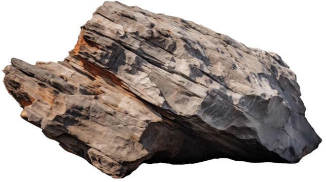 Isolated rock formation with visible layers and rough textured surface isolated on transparent background	