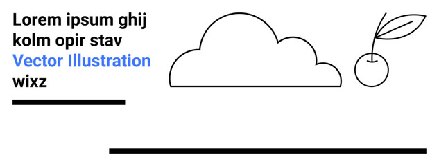 Cloud illustration, cherry with leaf, horizontal lines, and lorem ipsum text suggest simplicity, natural scenery, and abstract themes. Ideal for modern design, branding, nature blog abstract art