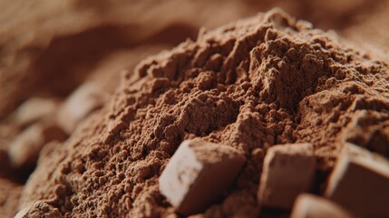 Close-up of Chocolate Protein Powder Granules.