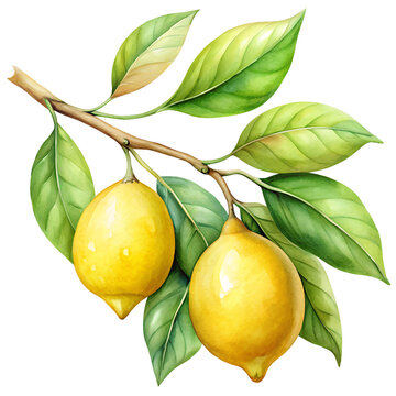 yellow lemons green leaves watercolor branch clip art preview