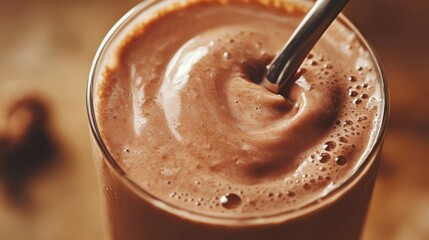 Protein Shake Being Stirred with a Spoon