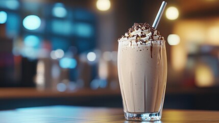 Glass of Protein Shake with Metal Straw