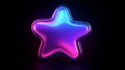 Obraz premium Glowing Neon Star Icon in Pink and Blue Gradient on Black Background