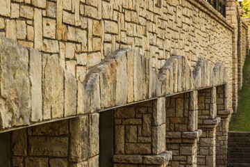 Stone Masonry Wall and Arches with Natural Sandstone Texture