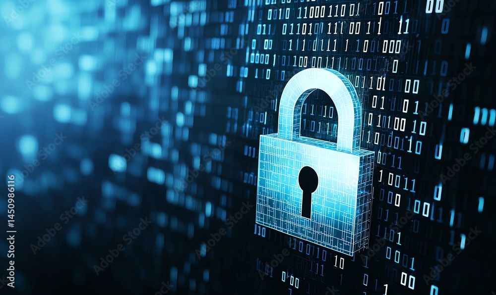 Aufkleber a digital padlock over a background of binary code, symbolizing cybersecurity and data protection. t