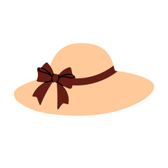 Soft beige floppy brim hat with large brown ribbon bow, perfect for summer