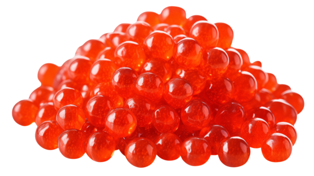 A close up view of a pile of shiny orange spheres isolated on transparent background	