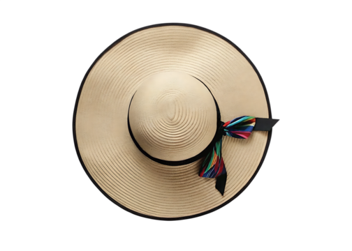 summer beach hat with ribbon top view isolated on transparent background PNG