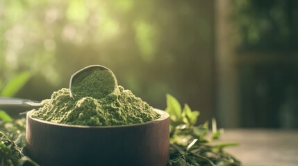 Heap of Plant-Based Protein Powder with Measuring Scoop