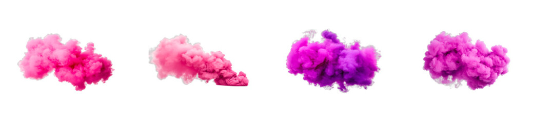 Fototapeta premium Pink and Purple Cloud Set on Black Background. cut out transparent